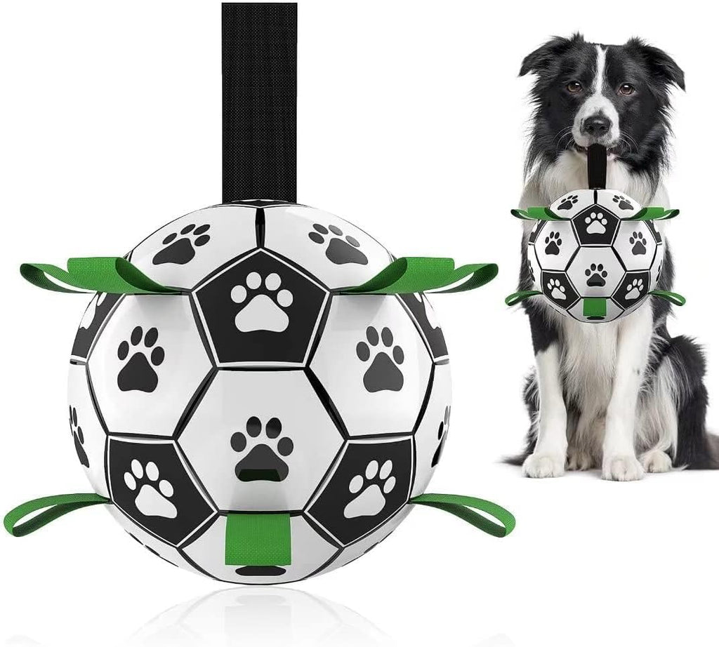 Premium Dog Toys Balls, Dog Soccer Ball with Straps, Dog Birthday Gifts, Herding Ball, Durable Balls for Small Medium Pet, Puppy Outdoor Toy, Pet Training Soccer Ball, World Cup Soccer