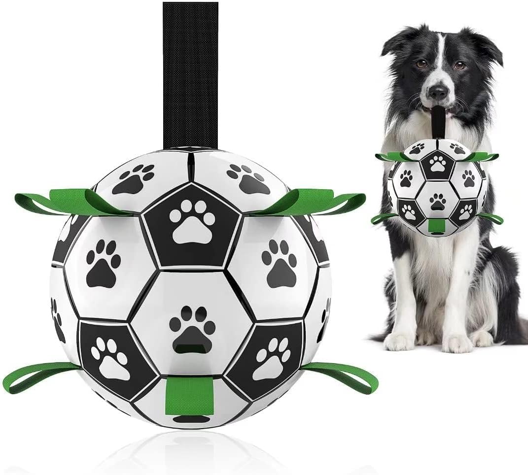 Premium Dog Toys Balls, Dog Soccer Ball with Straps, Dog Birthday Gifts, Herding Ball, Durable Balls for Small Medium Pet, Puppy Outdoor Toy, Pet Training Soccer Ball, World Cup Soccer
