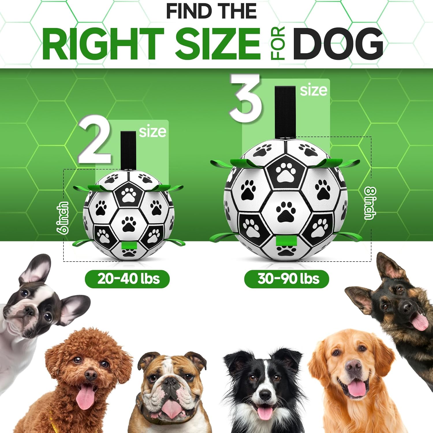 Premium Dog Toys Balls, Dog Soccer Ball with Straps, Dog Birthday Gifts, Herding Ball, Durable Balls for Small Medium Pet, Puppy Outdoor Toy, Pet Training Soccer Ball, World Cup Soccer